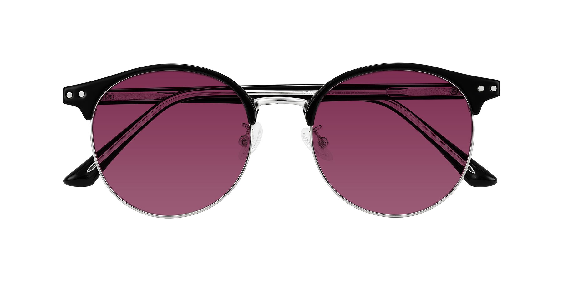 Folded Front of Karnes in Black/Silver with Wine Tinted Lenses
