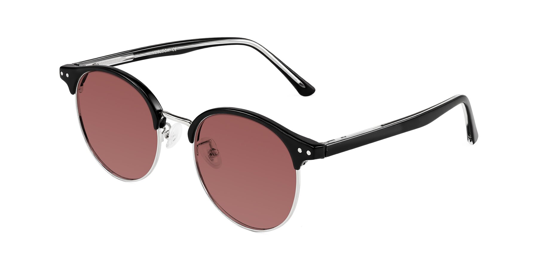 Angle of Karnes in Black/Silver with Garnet Tinted Lenses