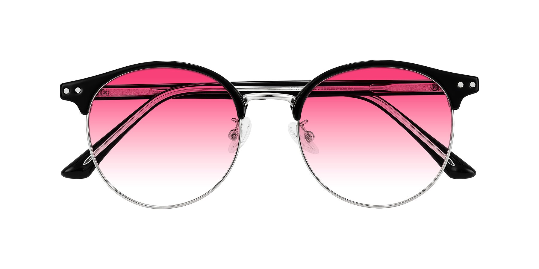 Folded Front of Karnes in Black/Silver with Pink Gradient Lenses