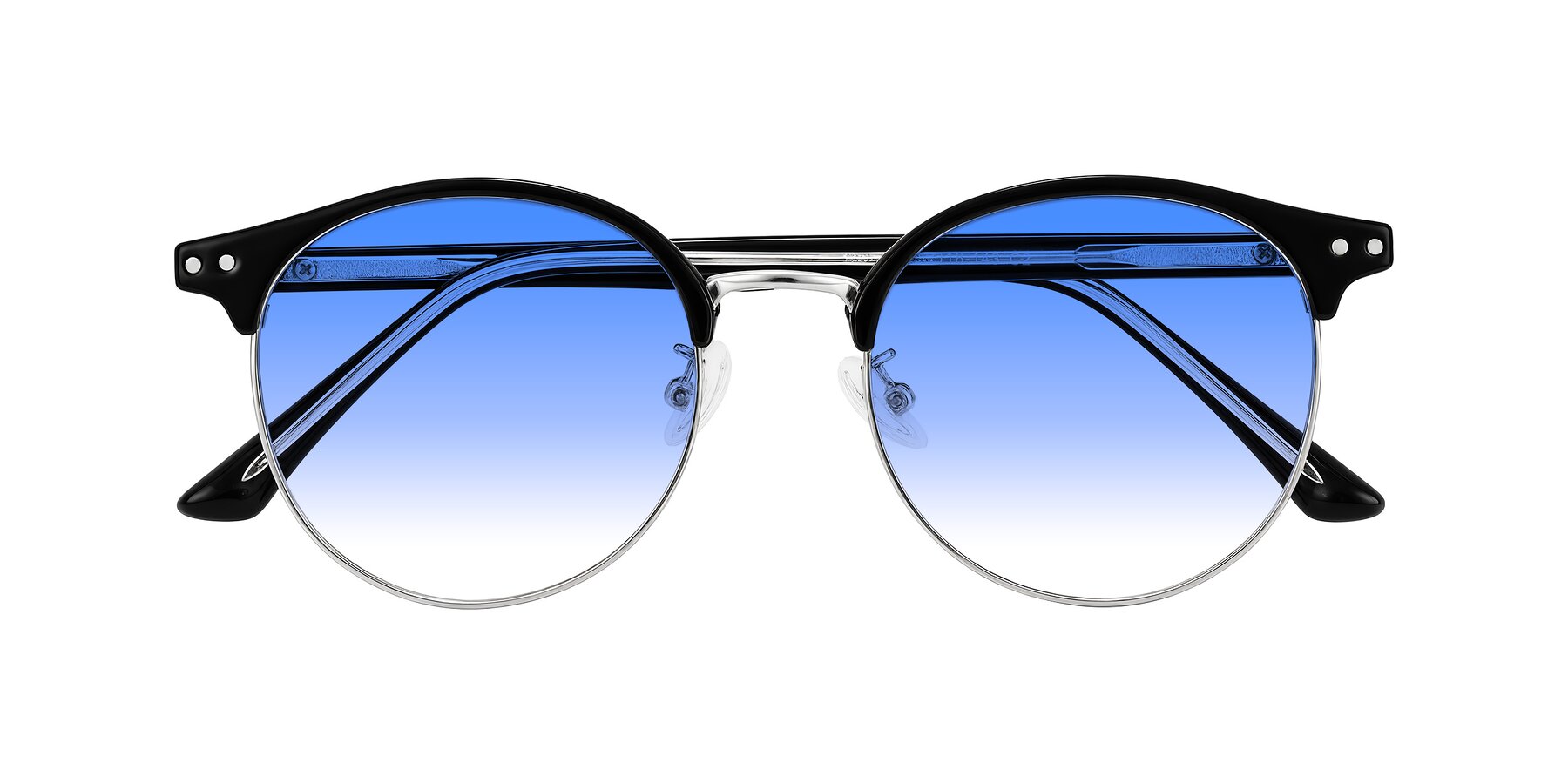 Folded Front of Karnes in Black/Silver with Blue Gradient Lenses