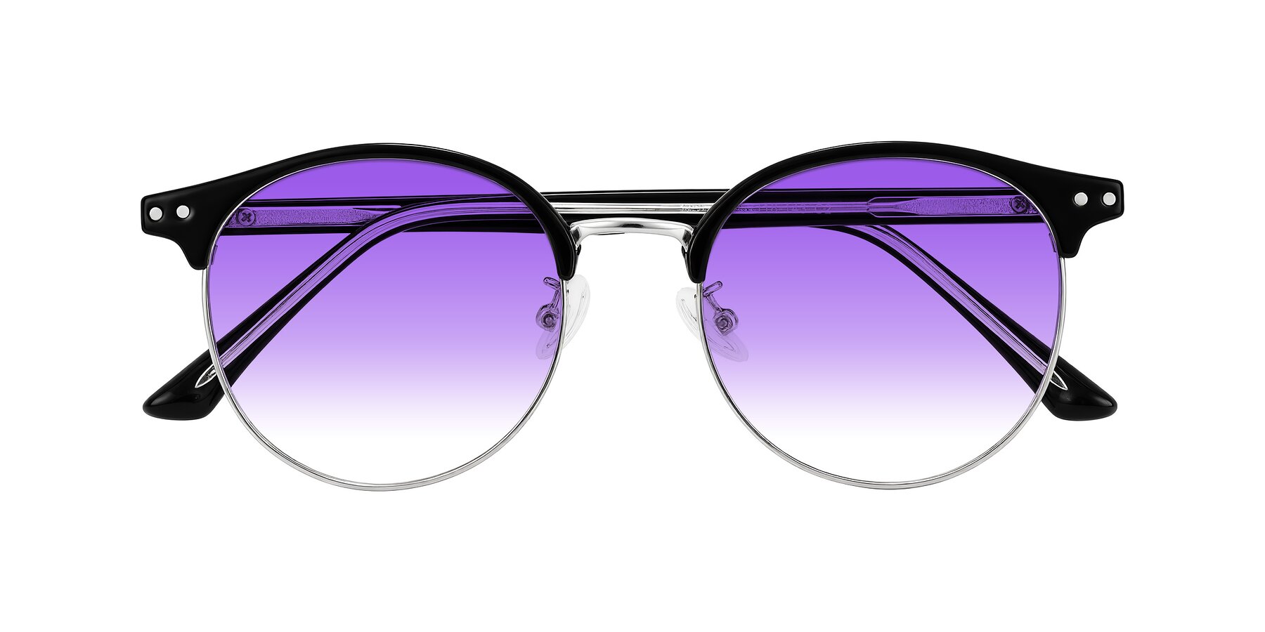 Folded Front of Karnes in Black/Silver with Purple Gradient Lenses