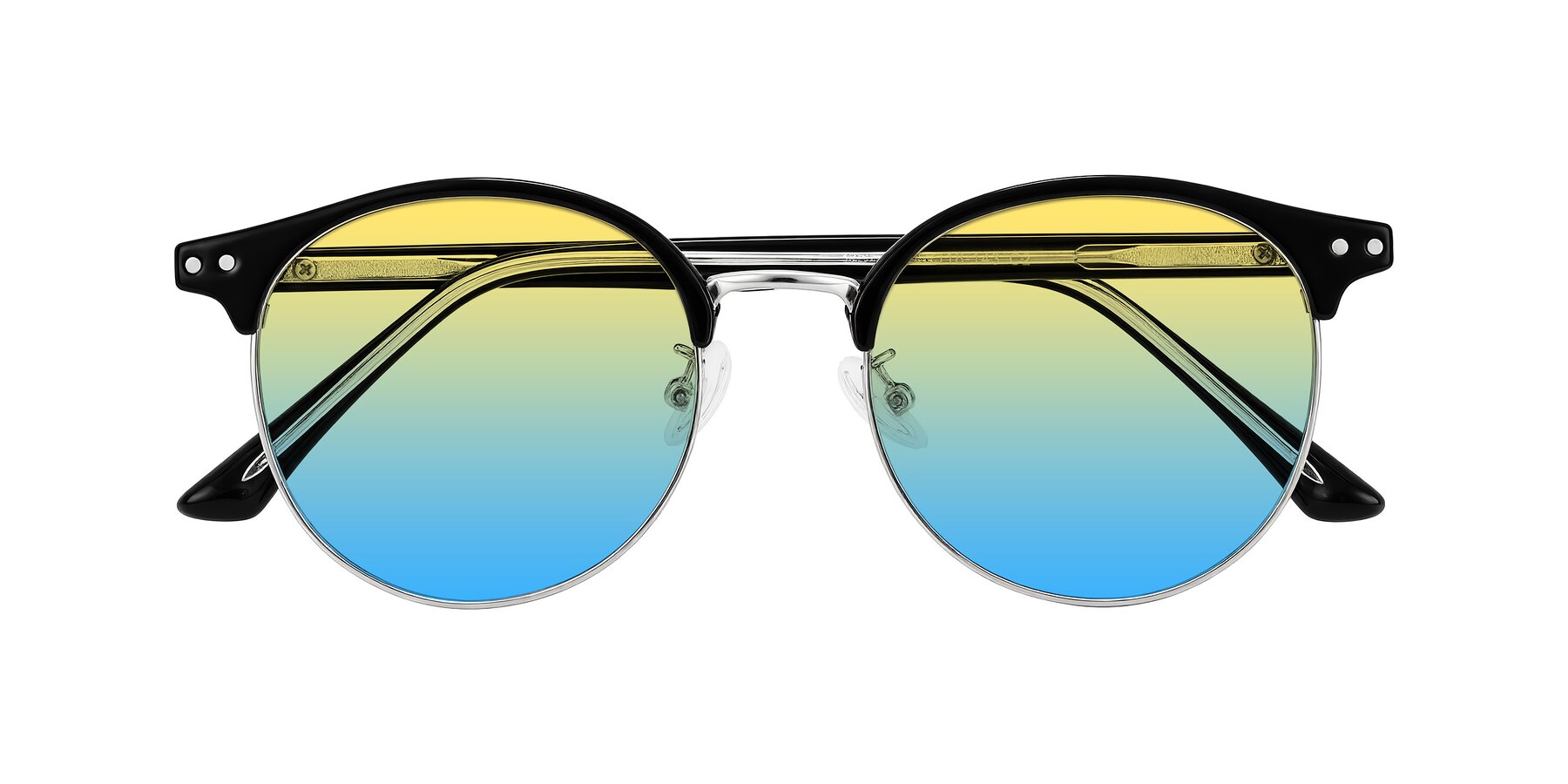 Folded Front of Karnes in Black/Silver with Yellow / Blue Gradient Lenses