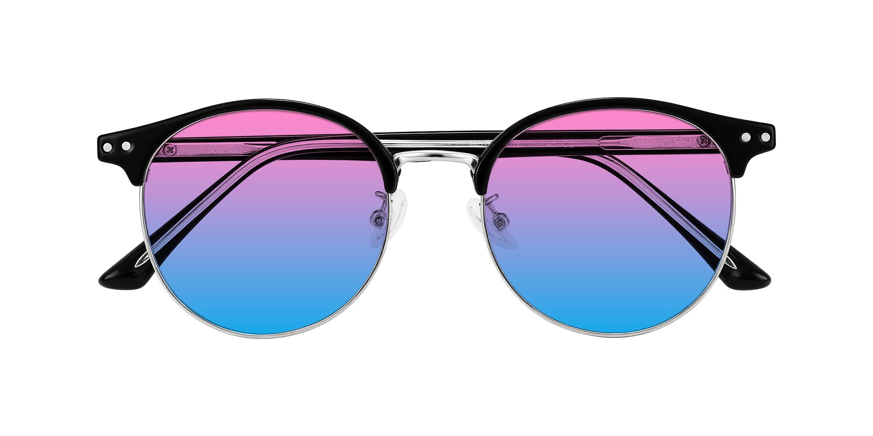 Folded Front of Karnes in Black/Silver with Pink / Blue Gradient Lenses