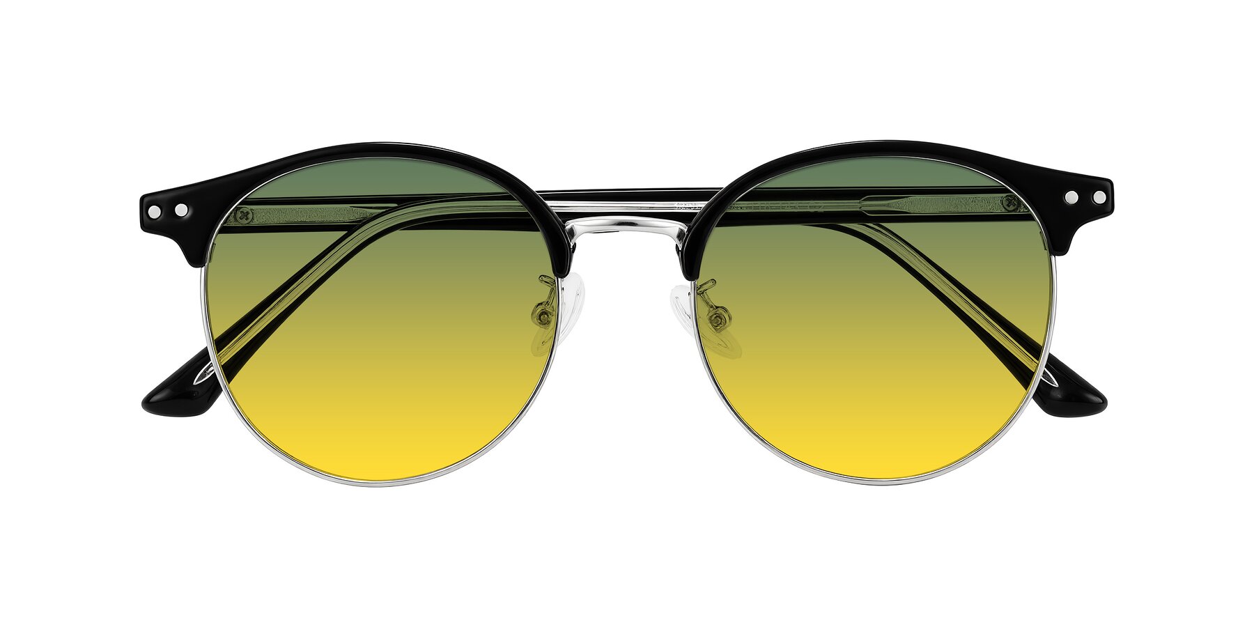 Folded Front of Karnes in Black/Silver with Green / Yellow Gradient Lenses
