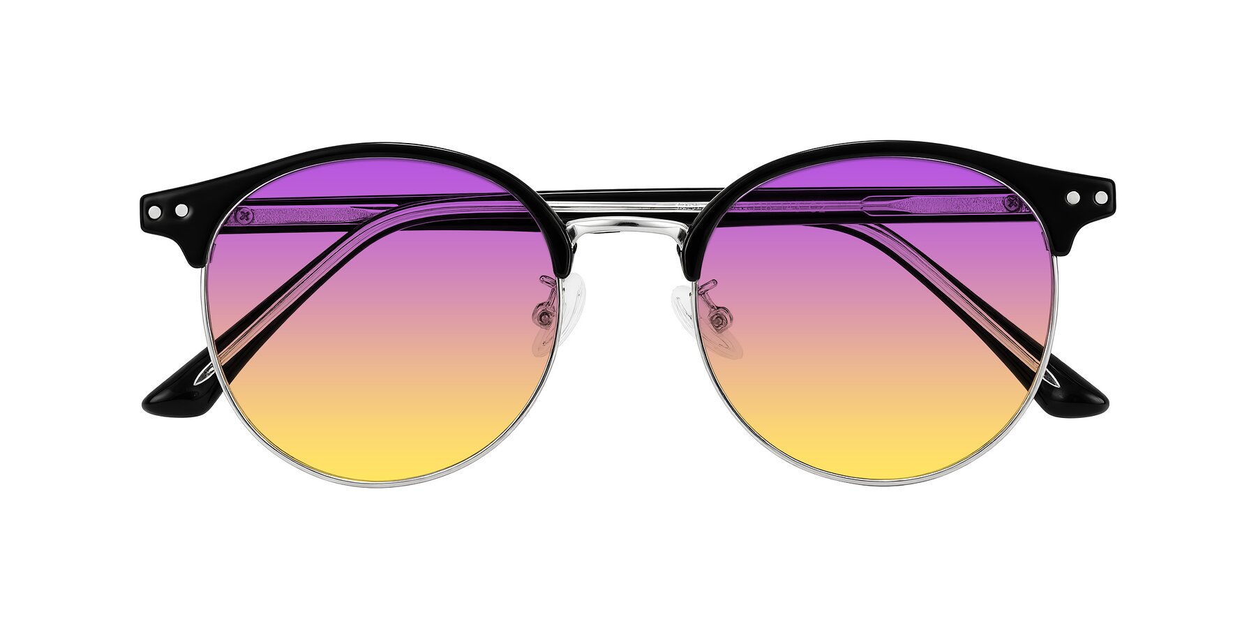 Folded Front of Karnes in Black/Silver with Purple / Yellow Gradient Lenses