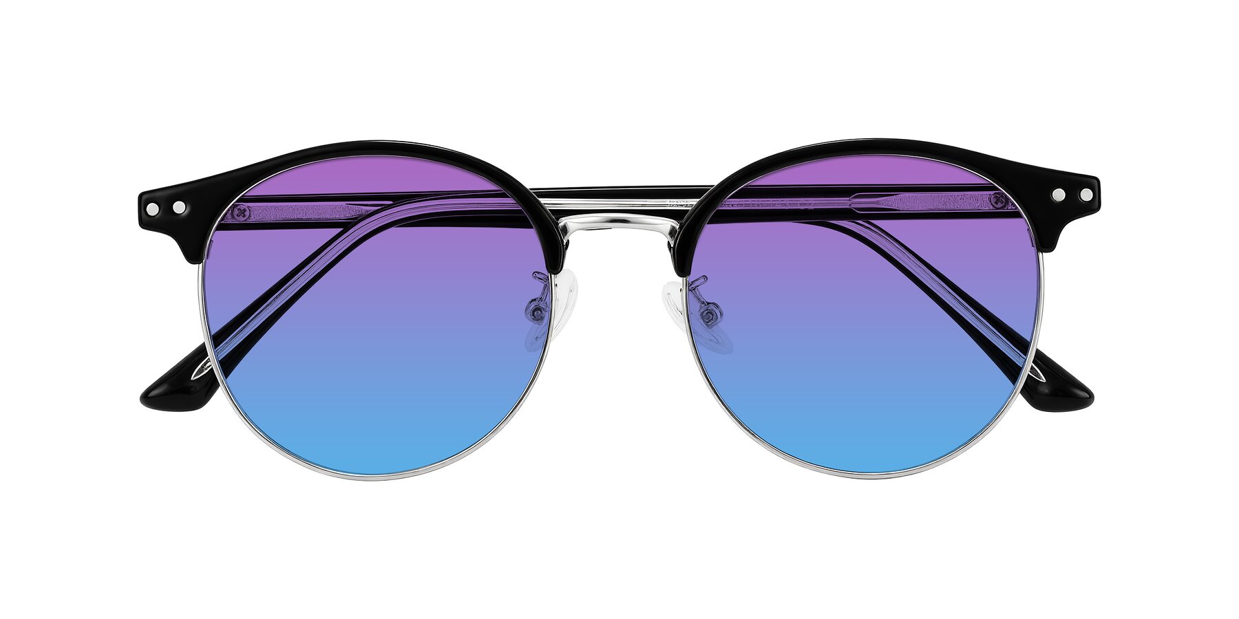 Folded Front of Karnes in Black/Silver with Purple / Blue Gradient Lenses