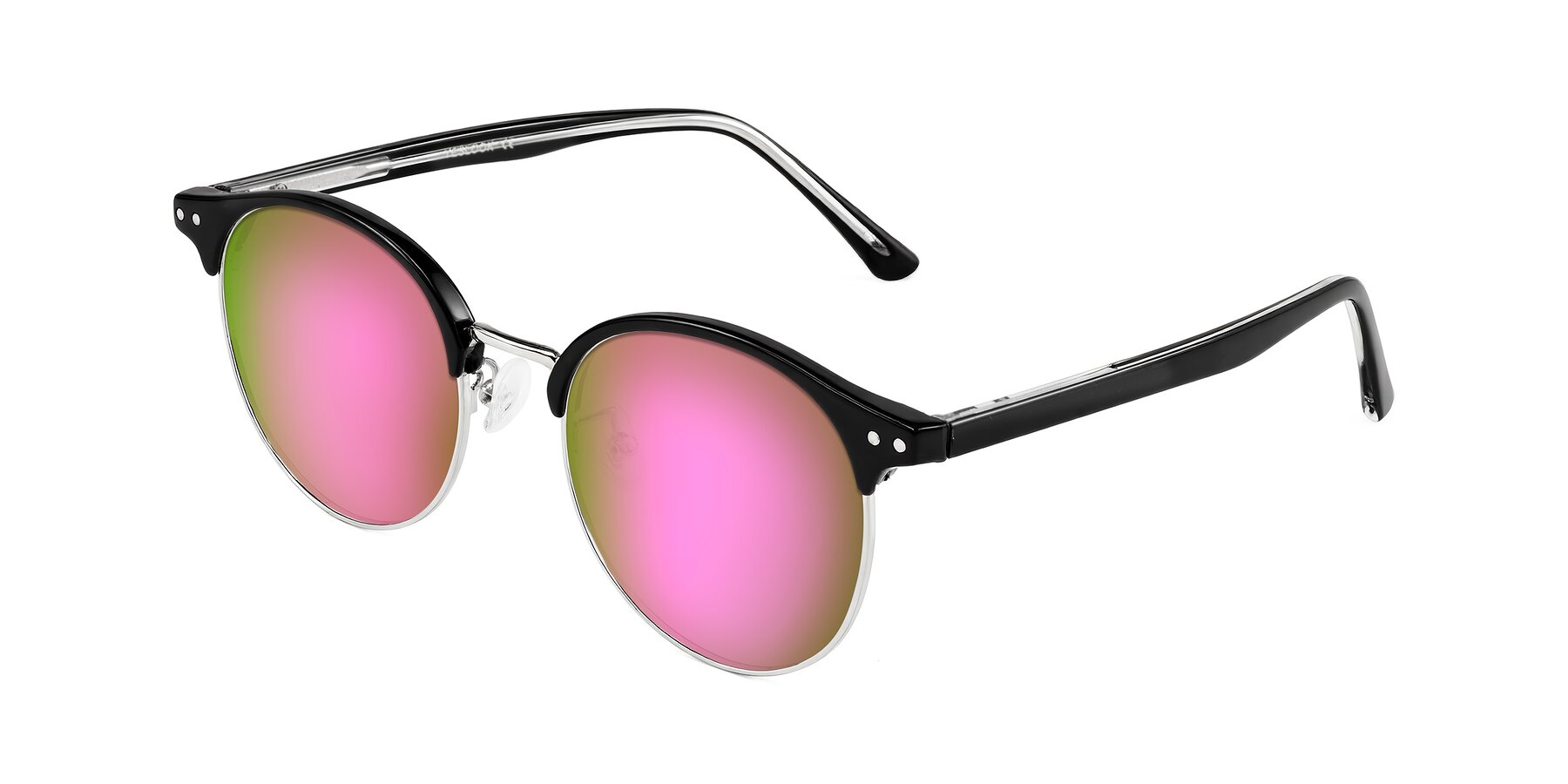 Angle of Karnes in Black/Silver with Pink Mirrored Lenses