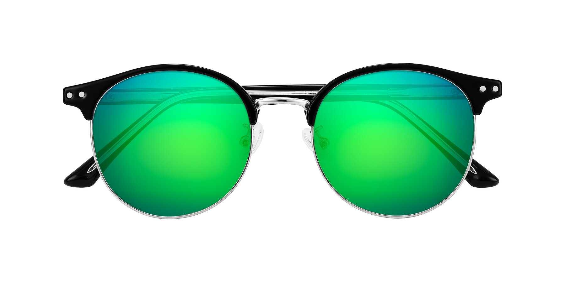 Folded Front of Karnes in Black/Silver with Green Mirrored Lenses