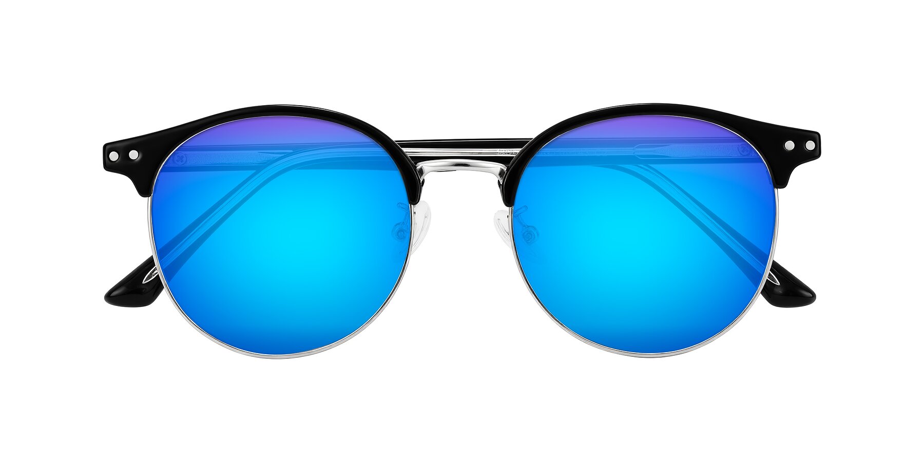 Folded Front of Karnes in Black/Silver with Blue Mirrored Lenses