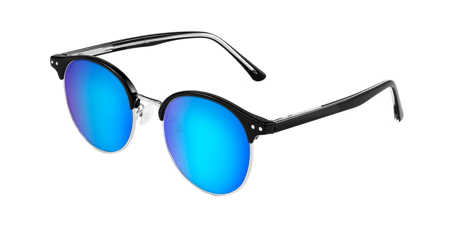Angle of Karnes in Black/Silver with Blue Mirrored Lenses