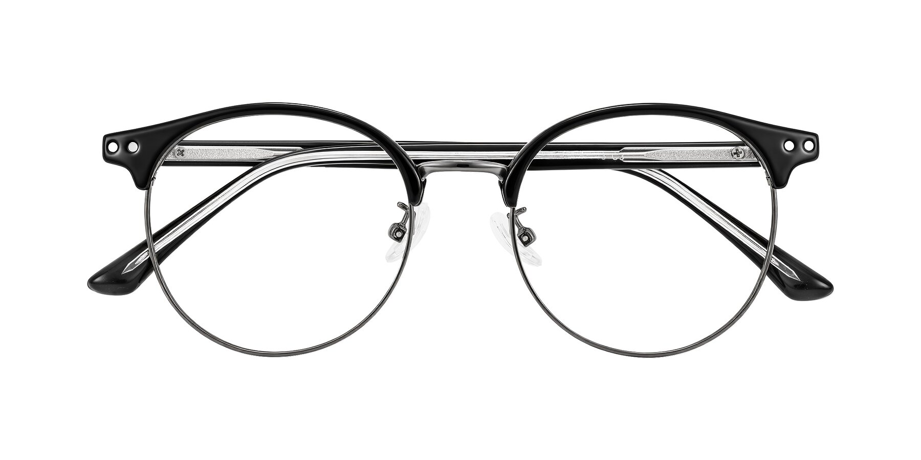 Folded Front of Karnes in Black/Gunmetal with Clear Eyeglass Lenses