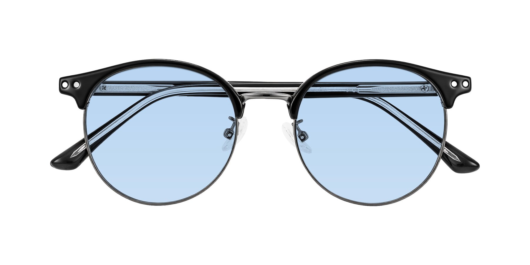 Folded Front of Karnes in Black/Gunmetal with Light Blue Tinted Lenses