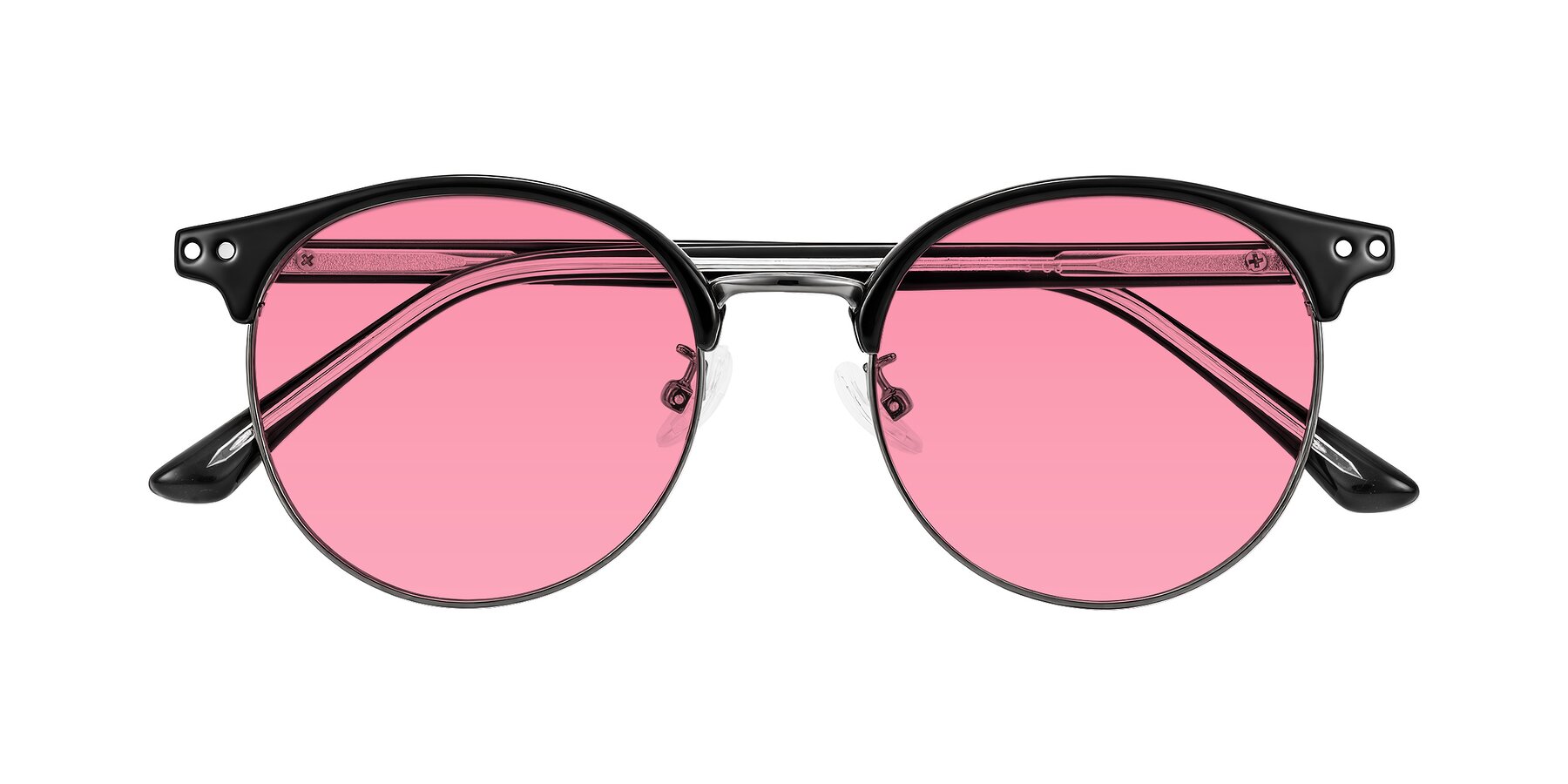 Folded Front of Karnes in Black/Gunmetal with Pink Tinted Lenses