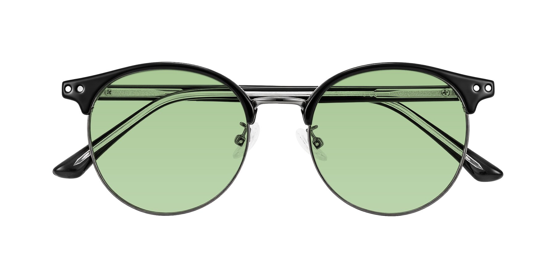 Folded Front of Karnes in Black/Gunmetal with Medium Green Tinted Lenses