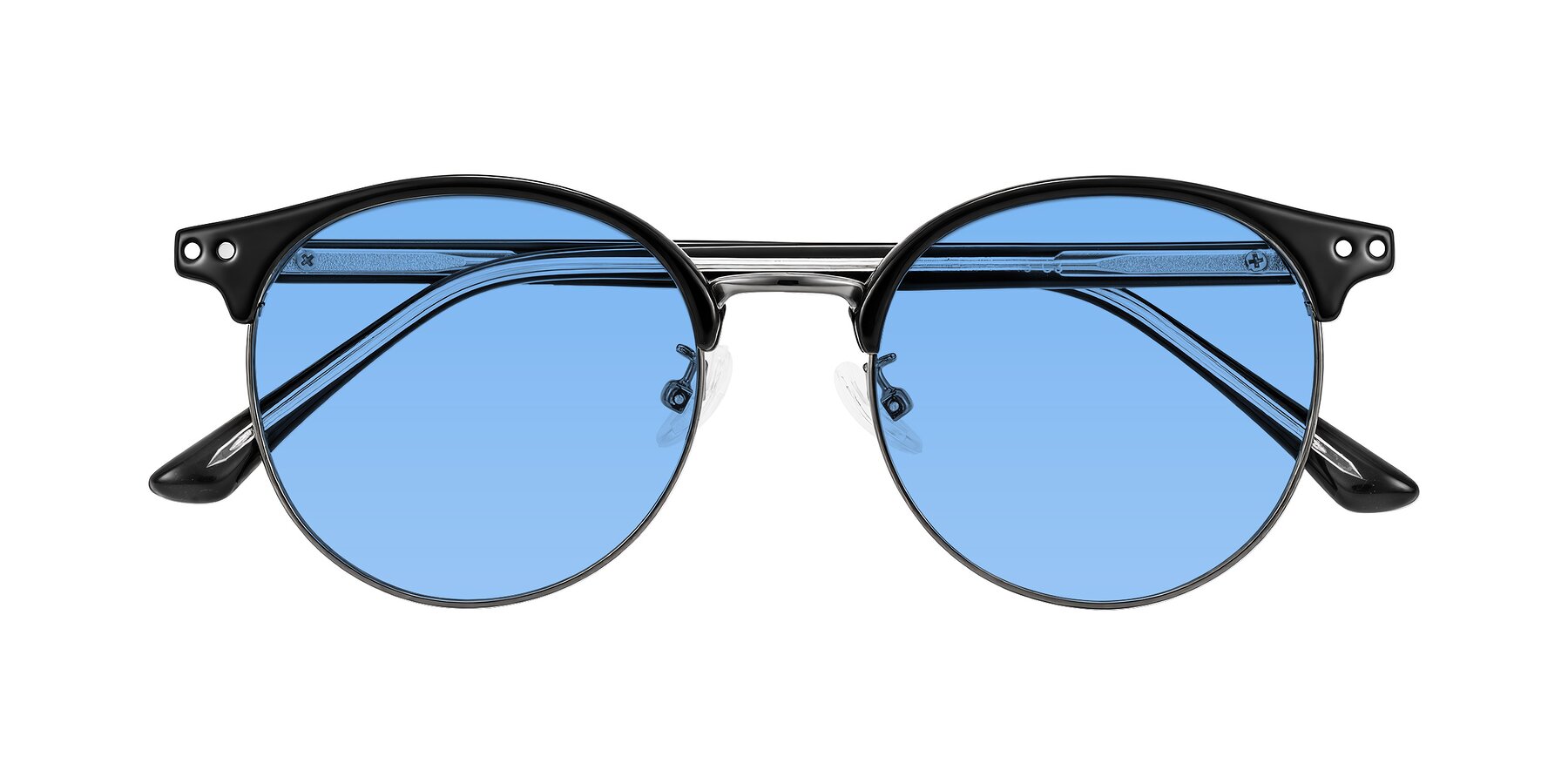 Folded Front of Karnes in Black/Gunmetal with Medium Blue Tinted Lenses