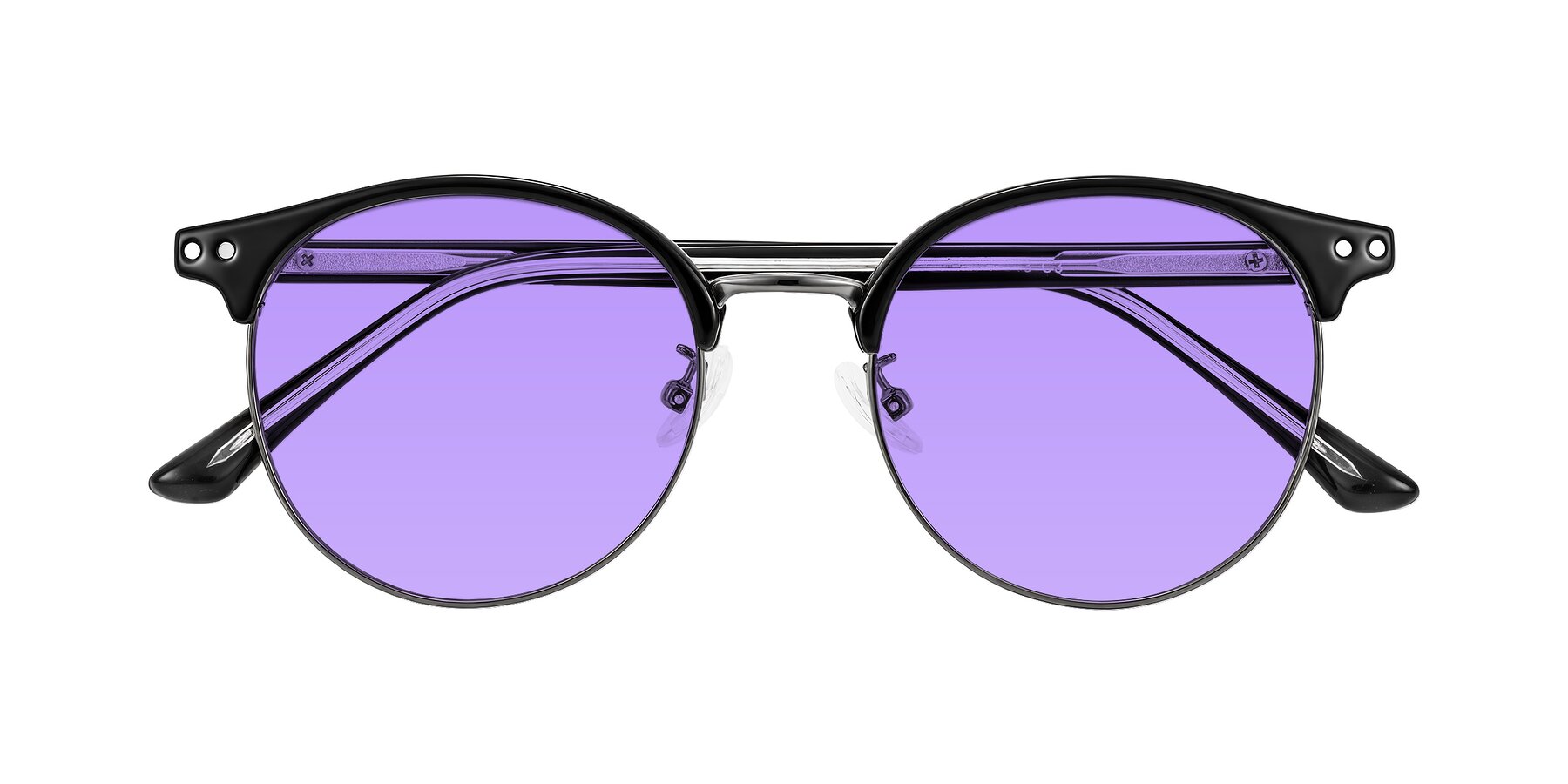 Folded Front of Karnes in Black/Gunmetal with Medium Purple Tinted Lenses