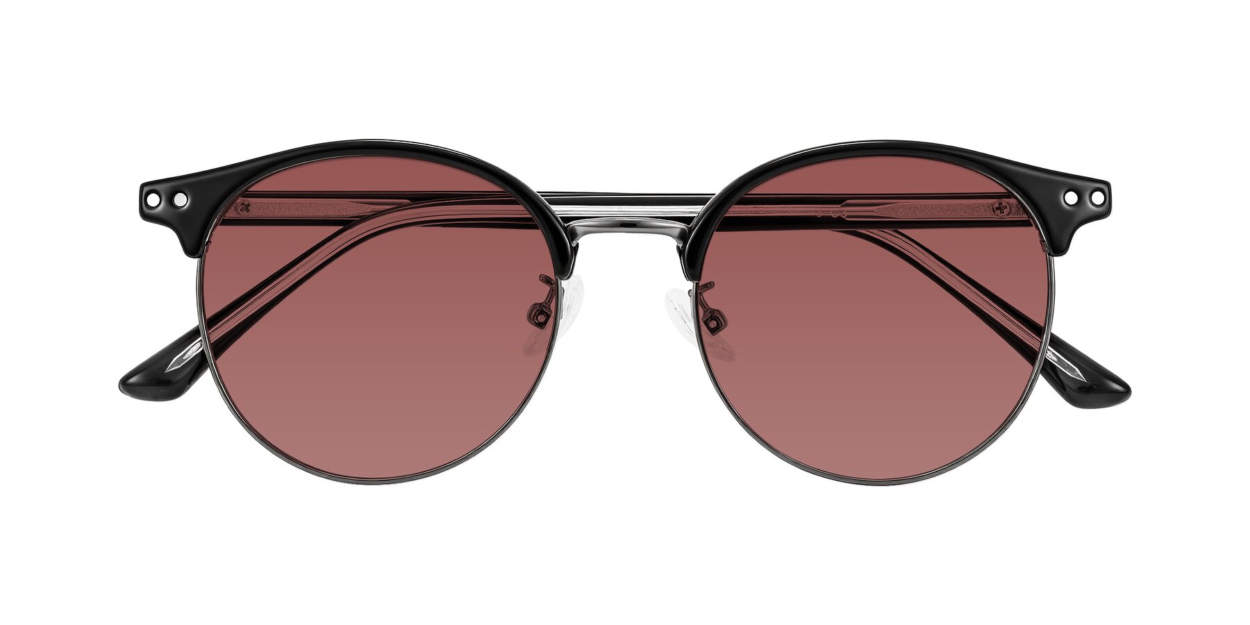 Folded Front of Karnes in Black/Gunmetal with Garnet Tinted Lenses