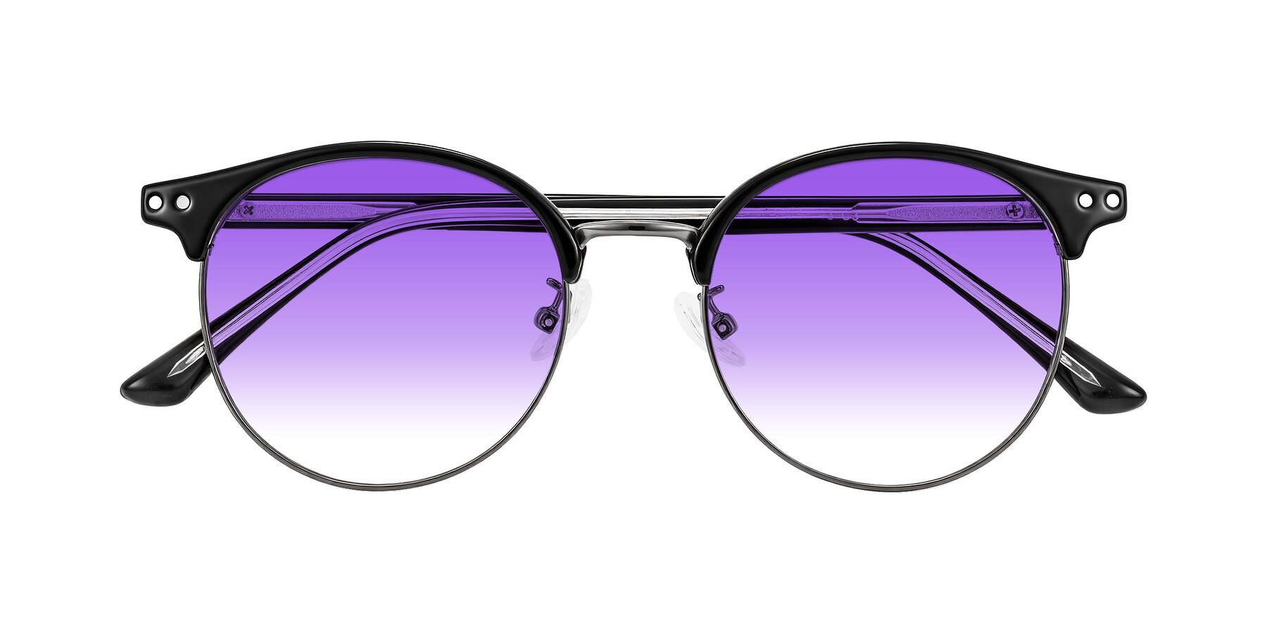 Folded Front of Karnes in Black/Gunmetal with Purple Gradient Lenses