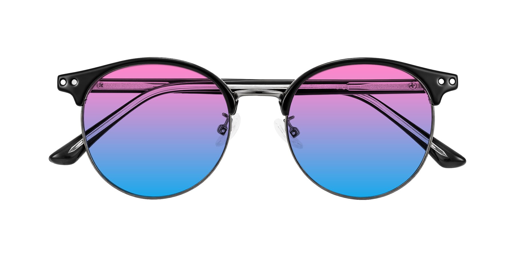 Folded Front of Karnes in Black/Gunmetal with Pink / Blue Gradient Lenses