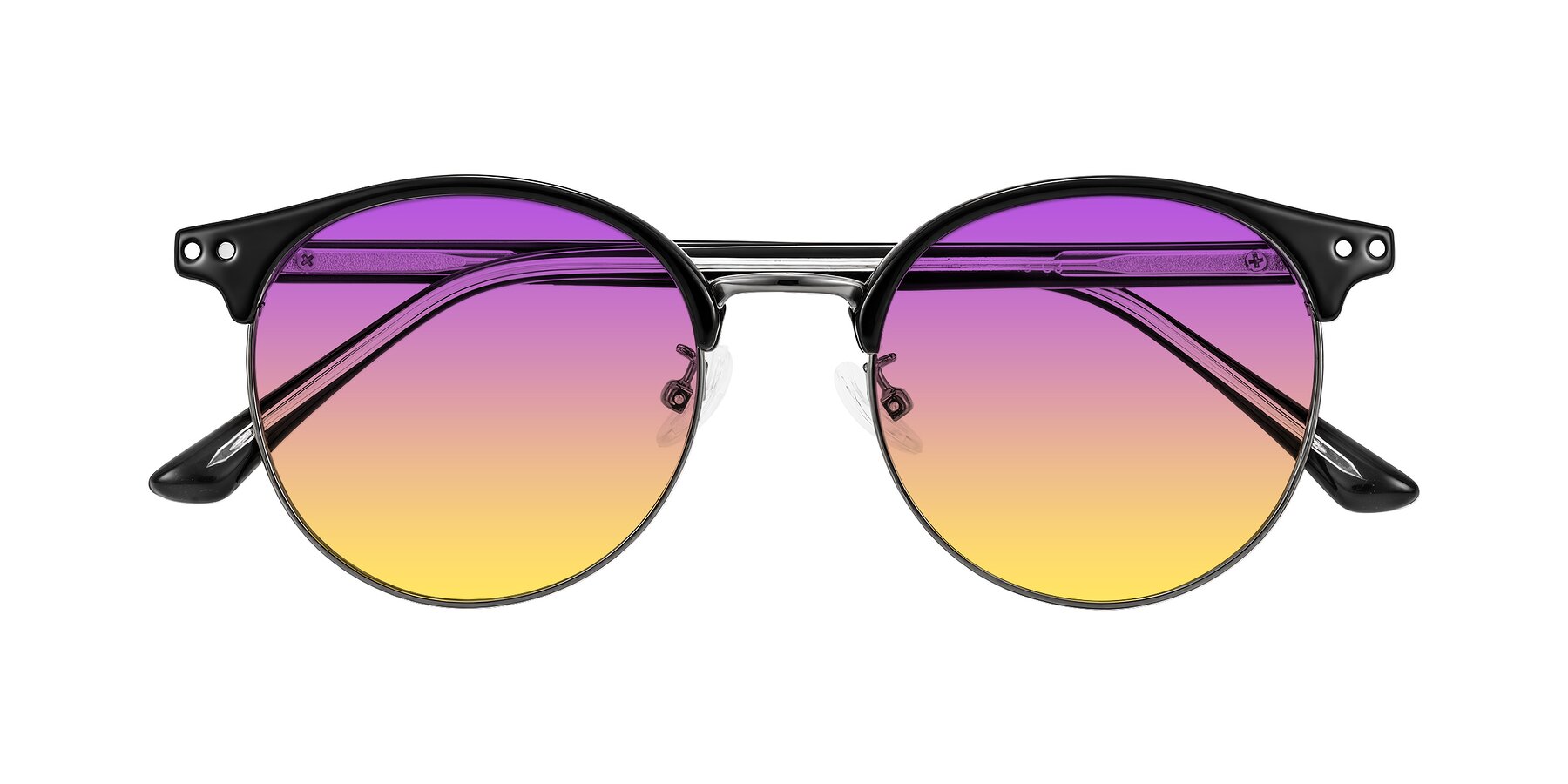 Folded Front of Karnes in Black/Gunmetal with Purple / Yellow Gradient Lenses