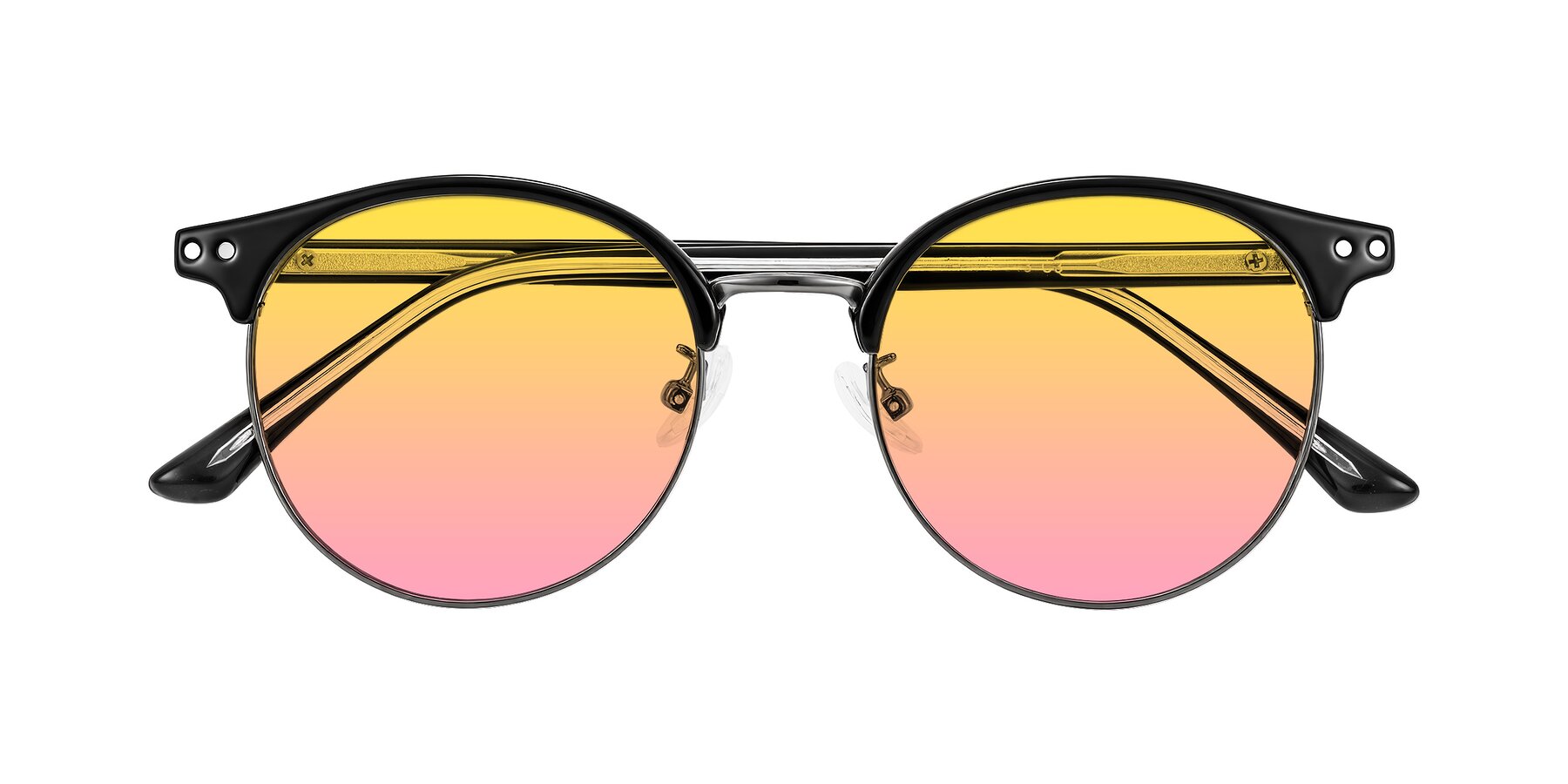 Folded Front of Karnes in Black/Gunmetal with Yellow / Pink Gradient Lenses