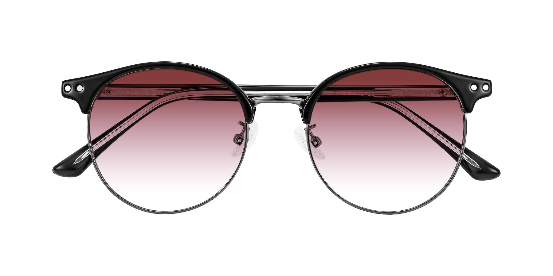 Folded Front of Karnes in Black/Gunmetal with Garnet Gradient Lenses