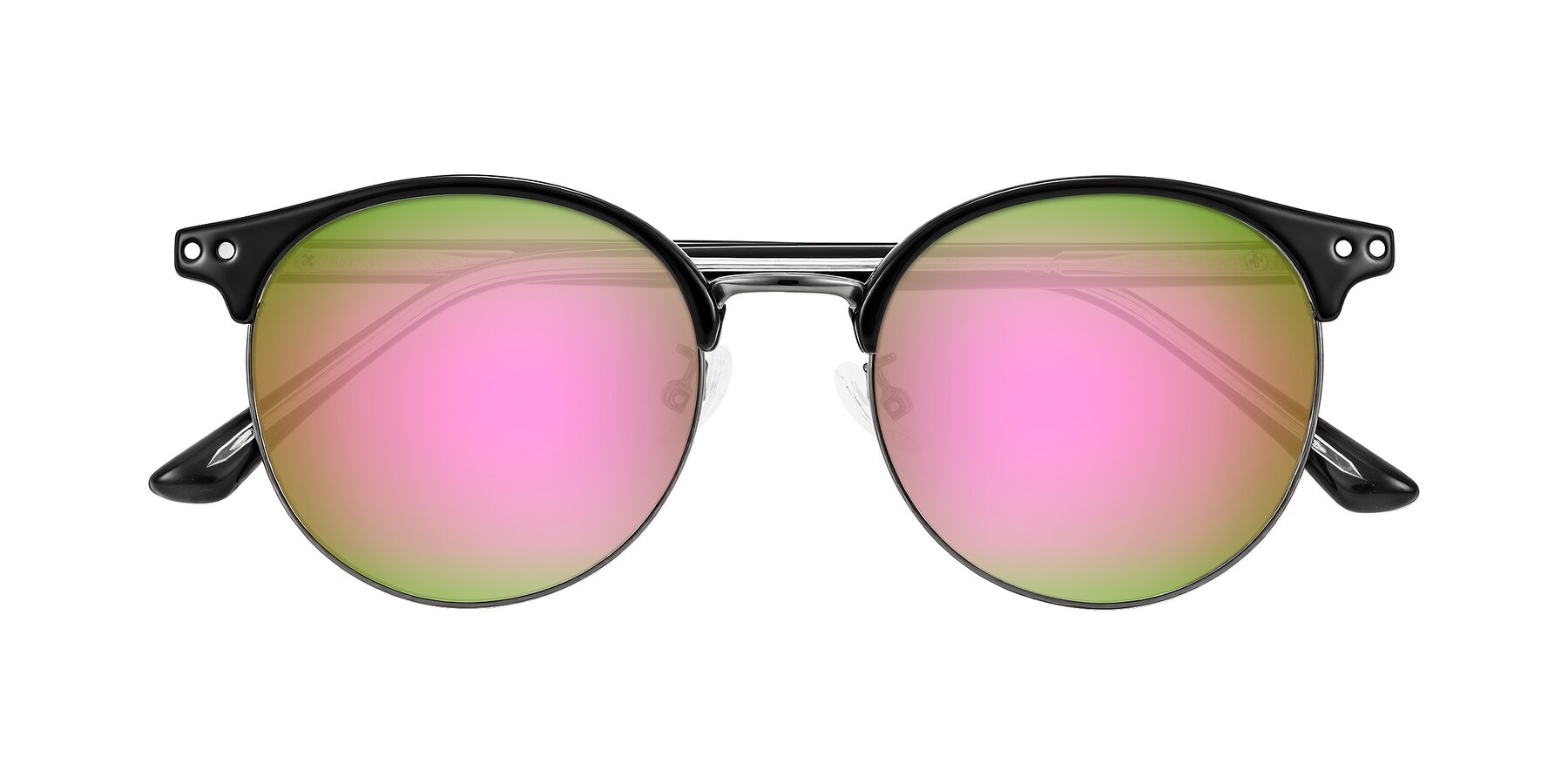 Folded Front of Karnes in Black/Gunmetal with Pink Mirrored Lenses