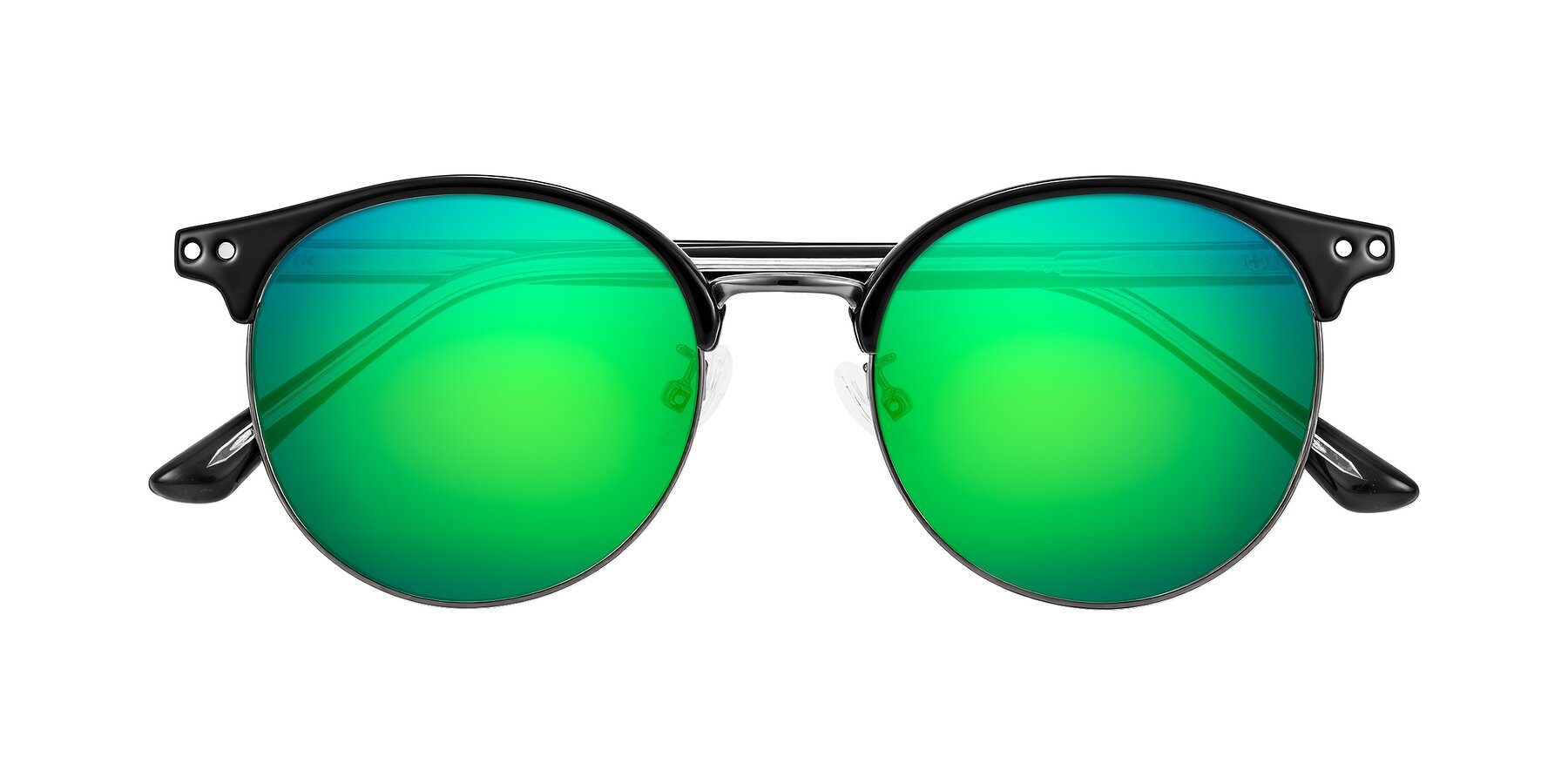 Folded Front of Karnes in Black/Gunmetal with Green Mirrored Lenses
