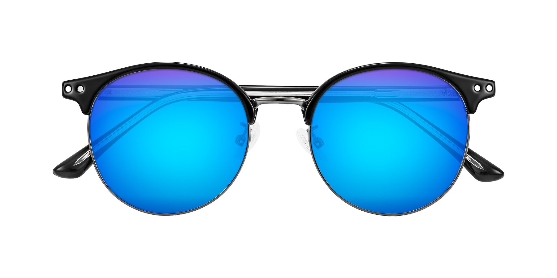 Folded Front of Karnes in Black/Gunmetal with Blue Mirrored Lenses