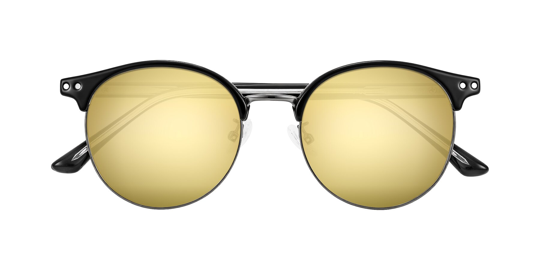 Folded Front of Karnes in Black/Gunmetal with Gold Mirrored Lenses