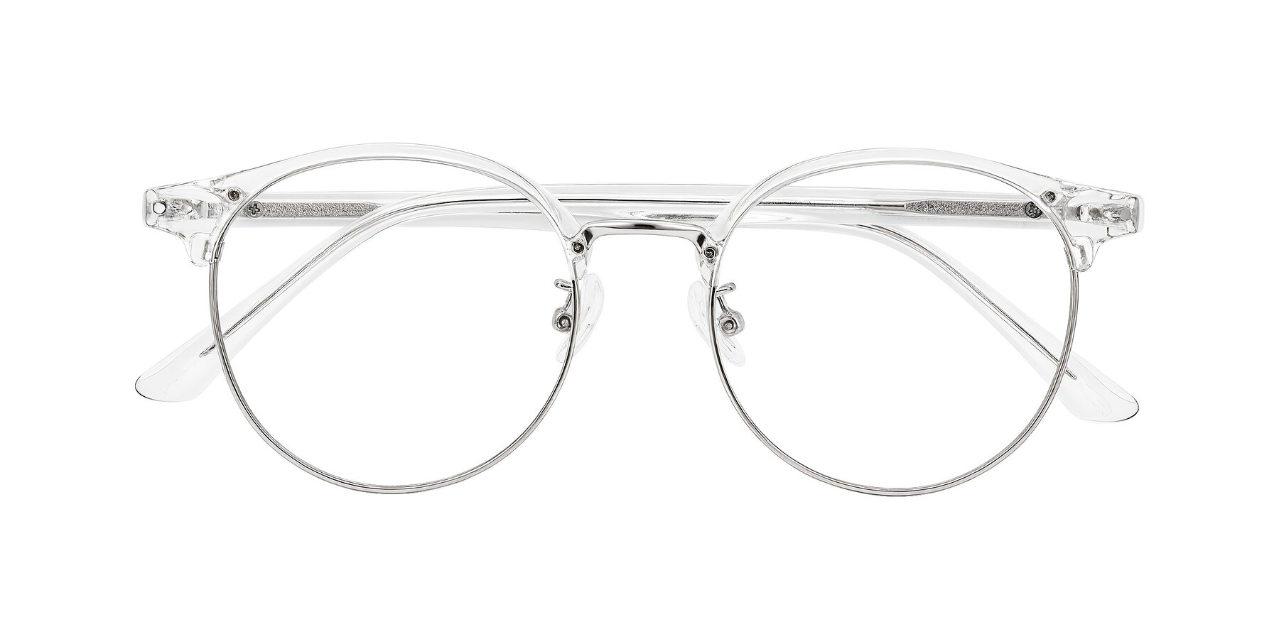 Folded Front of Karnes in Clear/Silver with Clear Eyeglass Lenses
