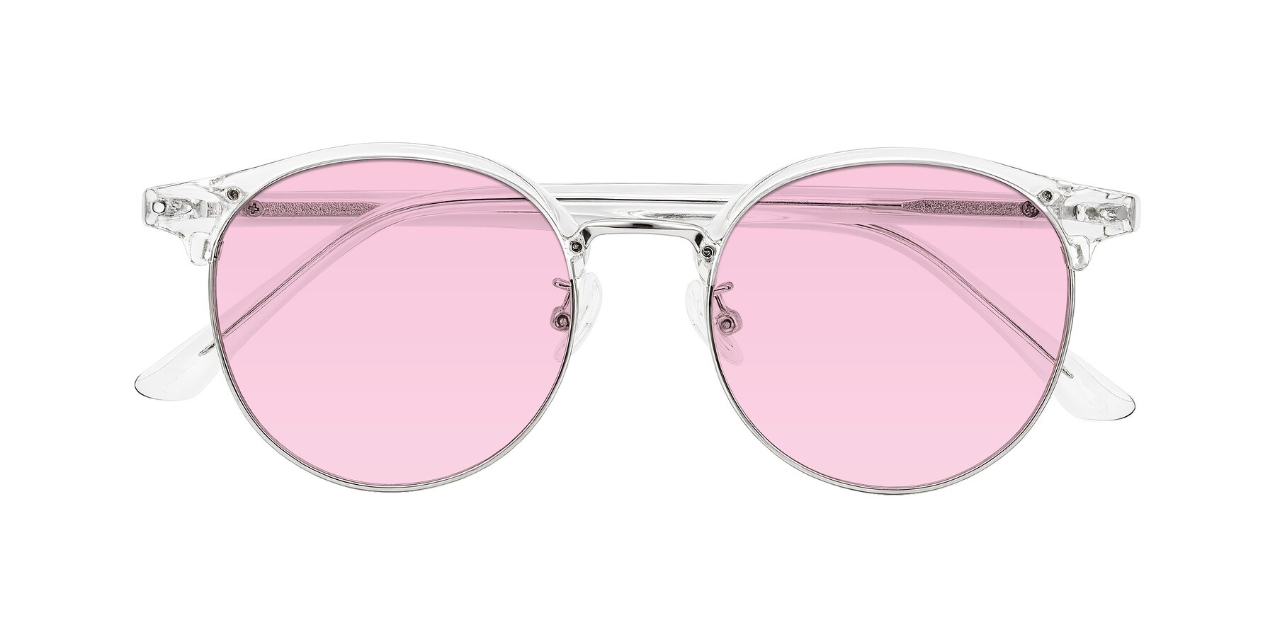 Folded Front of Karnes in Clear/Silver with Light Pink Tinted Lenses