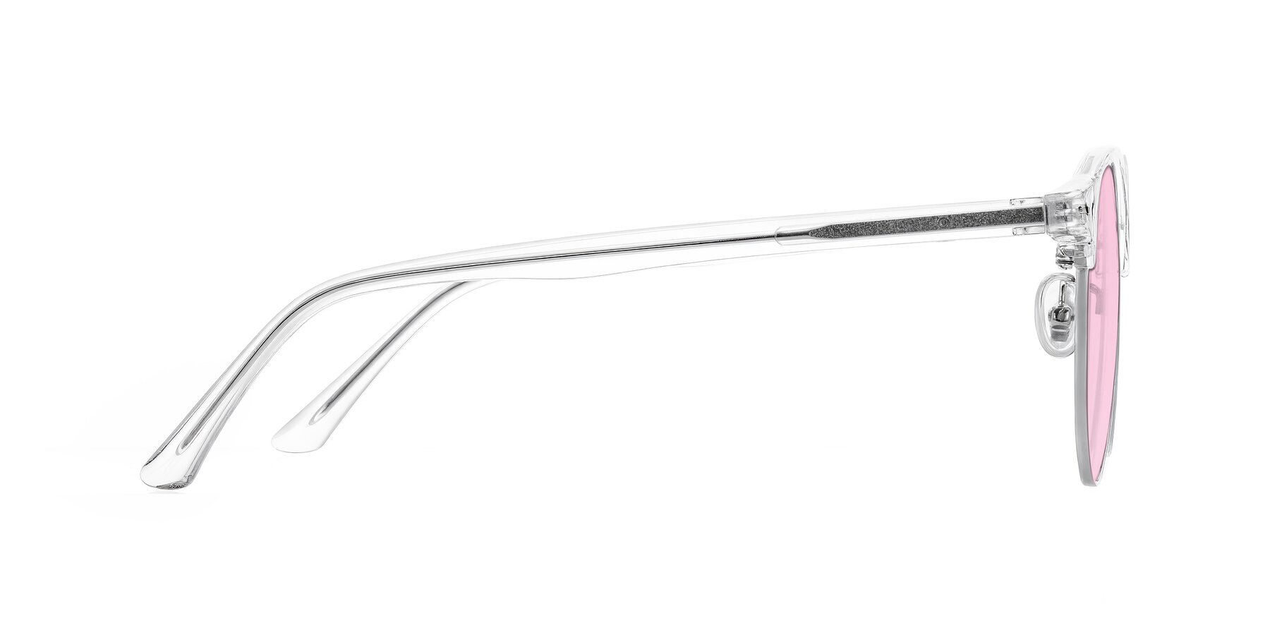 Side of Karnes in Clear/Silver with Light Pink Tinted Lenses