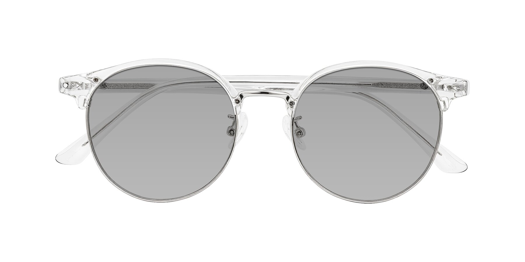 Folded Front of Karnes in Clear/Silver with Light Gray Tinted Lenses