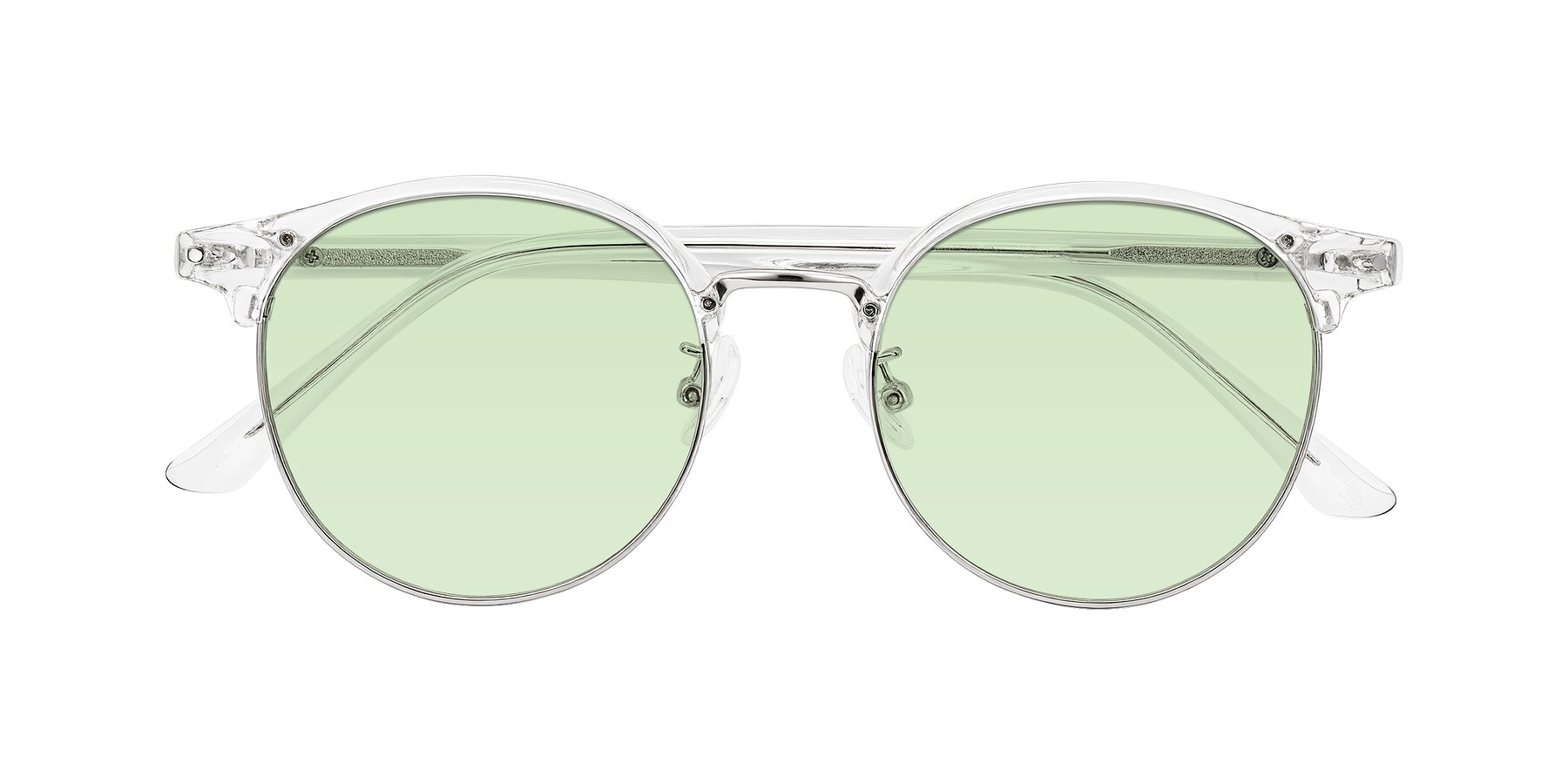 Folded Front of Karnes in Clear/Silver with Light Green Tinted Lenses