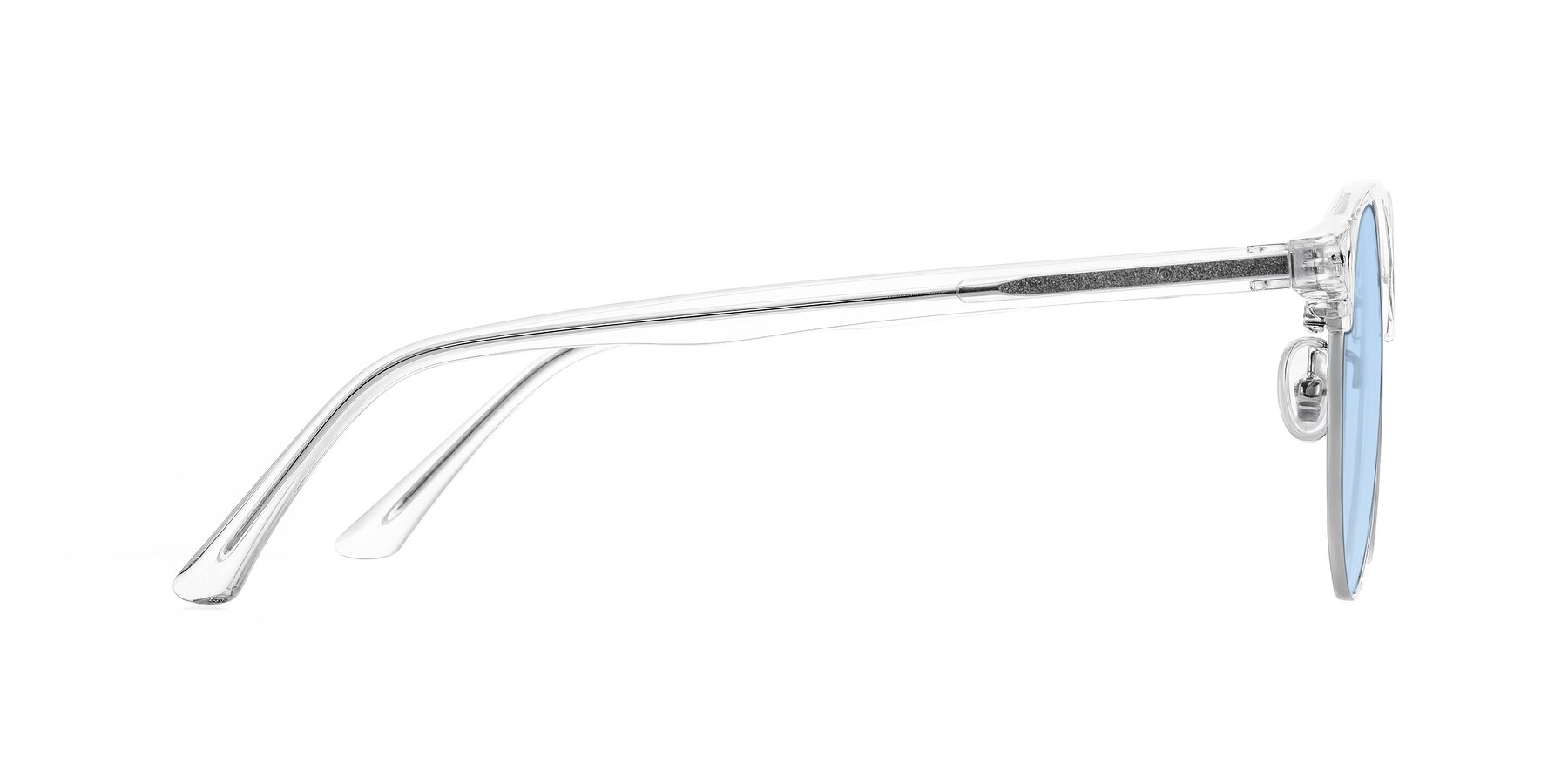 Side of Karnes in Clear/Silver with Light Blue Tinted Lenses