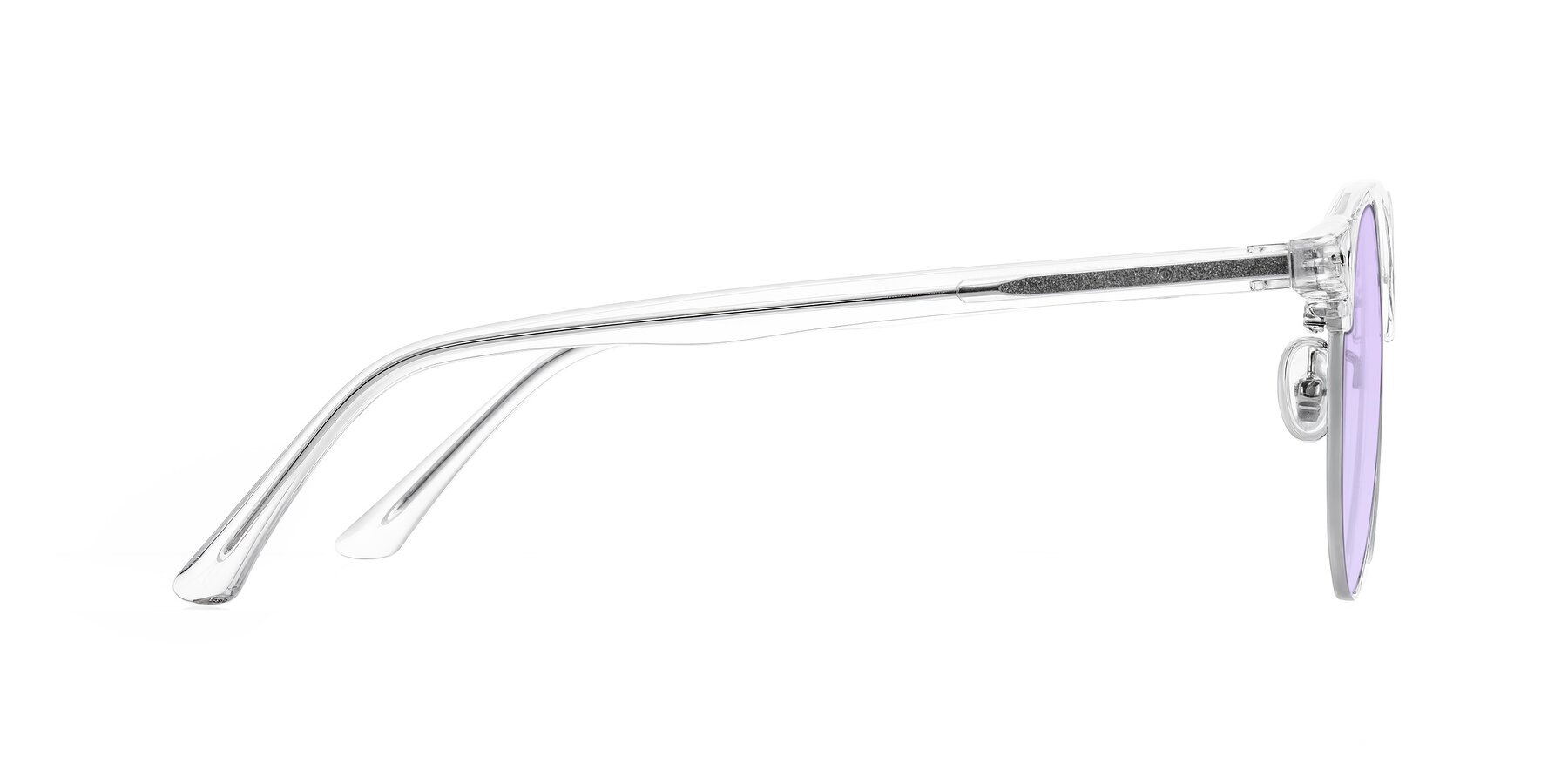 Side of Karnes in Clear/Silver with Light Purple Tinted Lenses