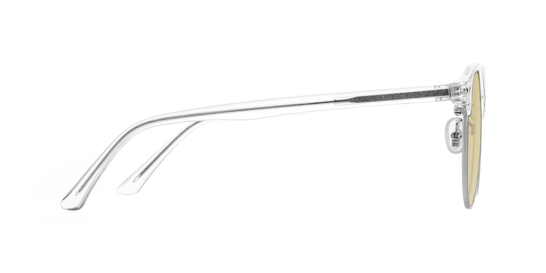 Side of Karnes in Clear/Silver with Light Champagne Tinted Lenses