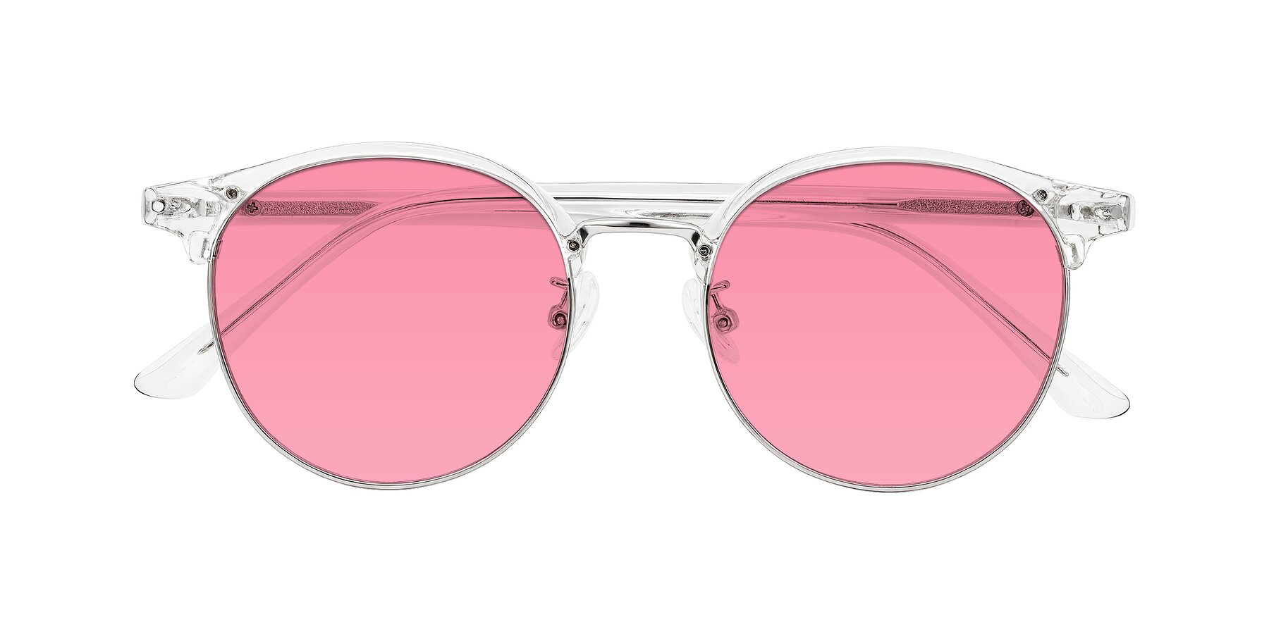 Folded Front of Karnes in Clear/Silver with Pink Tinted Lenses