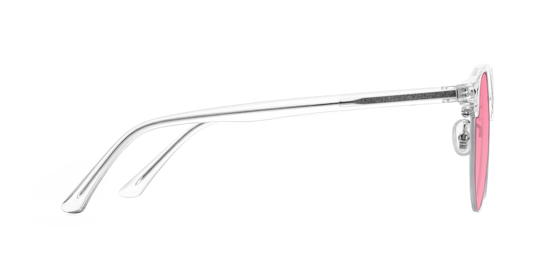 Side of Karnes in Clear/Silver with Pink Tinted Lenses
