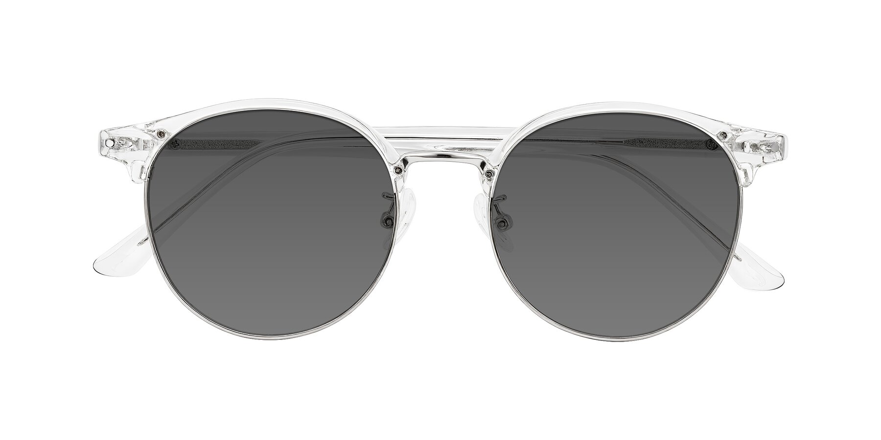 Folded Front of Karnes in Clear/Silver with Medium Gray Tinted Lenses