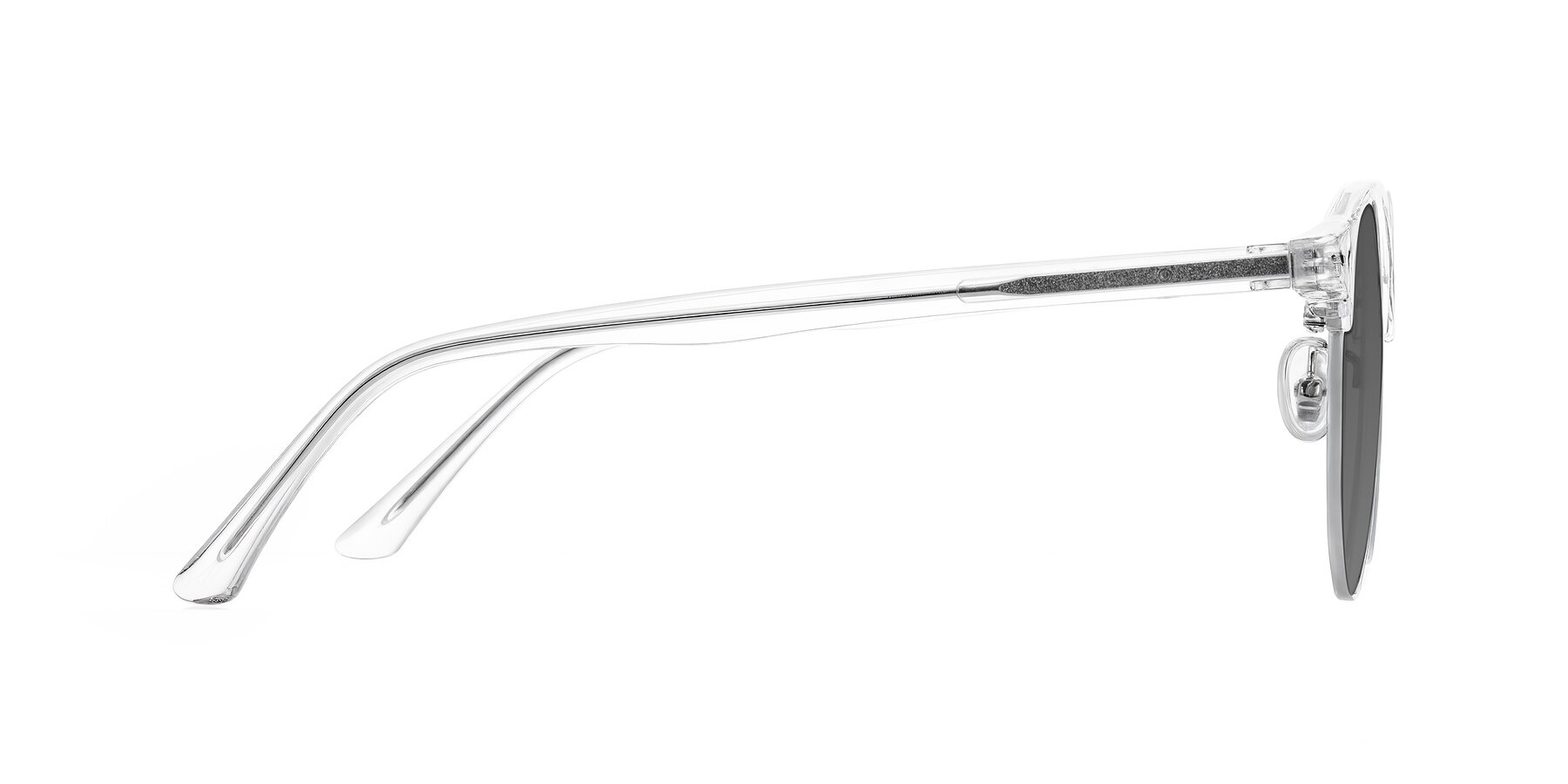 Side of Karnes in Clear/Silver with Medium Gray Tinted Lenses