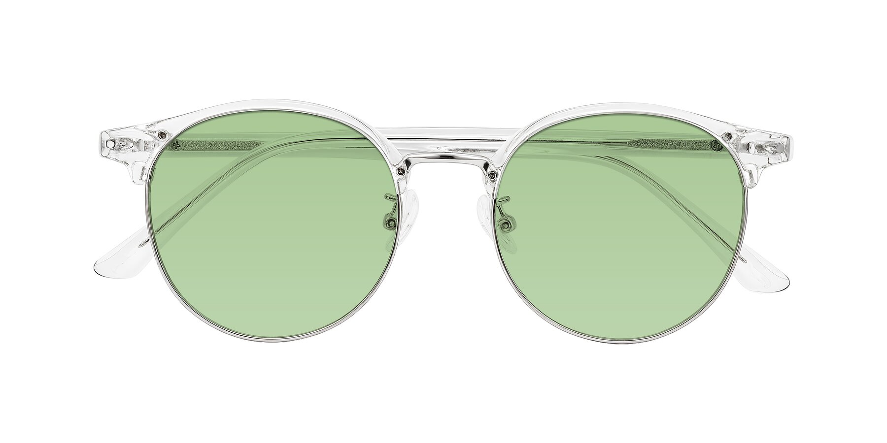 Folded Front of Karnes in Clear/Silver with Medium Green Tinted Lenses