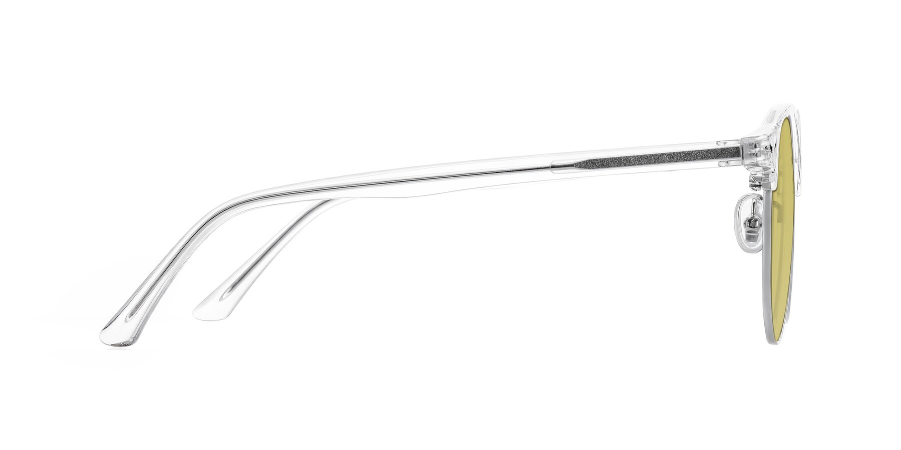 Side of Karnes in Clear/Silver with Medium Champagne Tinted Lenses