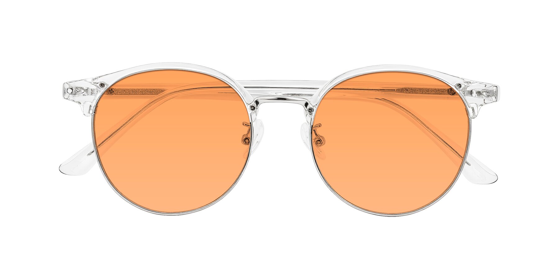 Folded Front of Karnes in Clear/Silver with Medium Orange Tinted Lenses