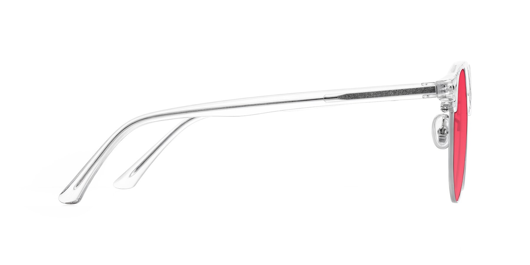 Side of Karnes in Clear/Silver with Red Tinted Lenses