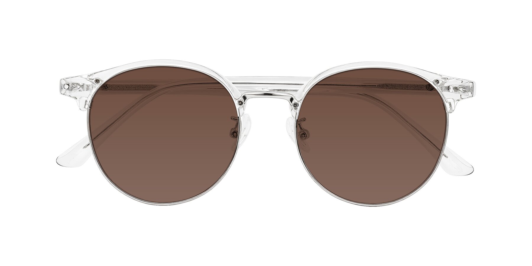Folded Front of Karnes in Clear/Silver with Brown Tinted Lenses