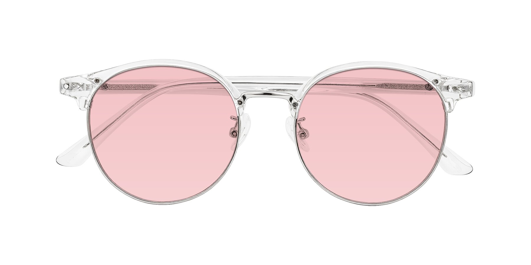 Folded Front of Karnes in Clear/Silver with Light Garnet Tinted Lenses