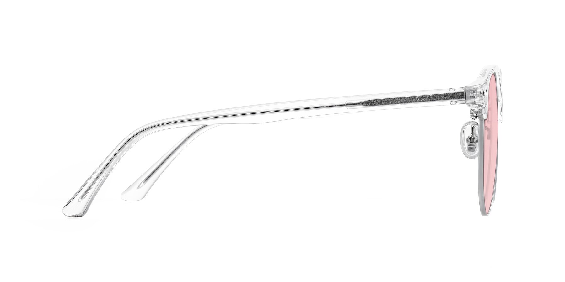 Side of Karnes in Clear/Silver with Light Garnet Tinted Lenses