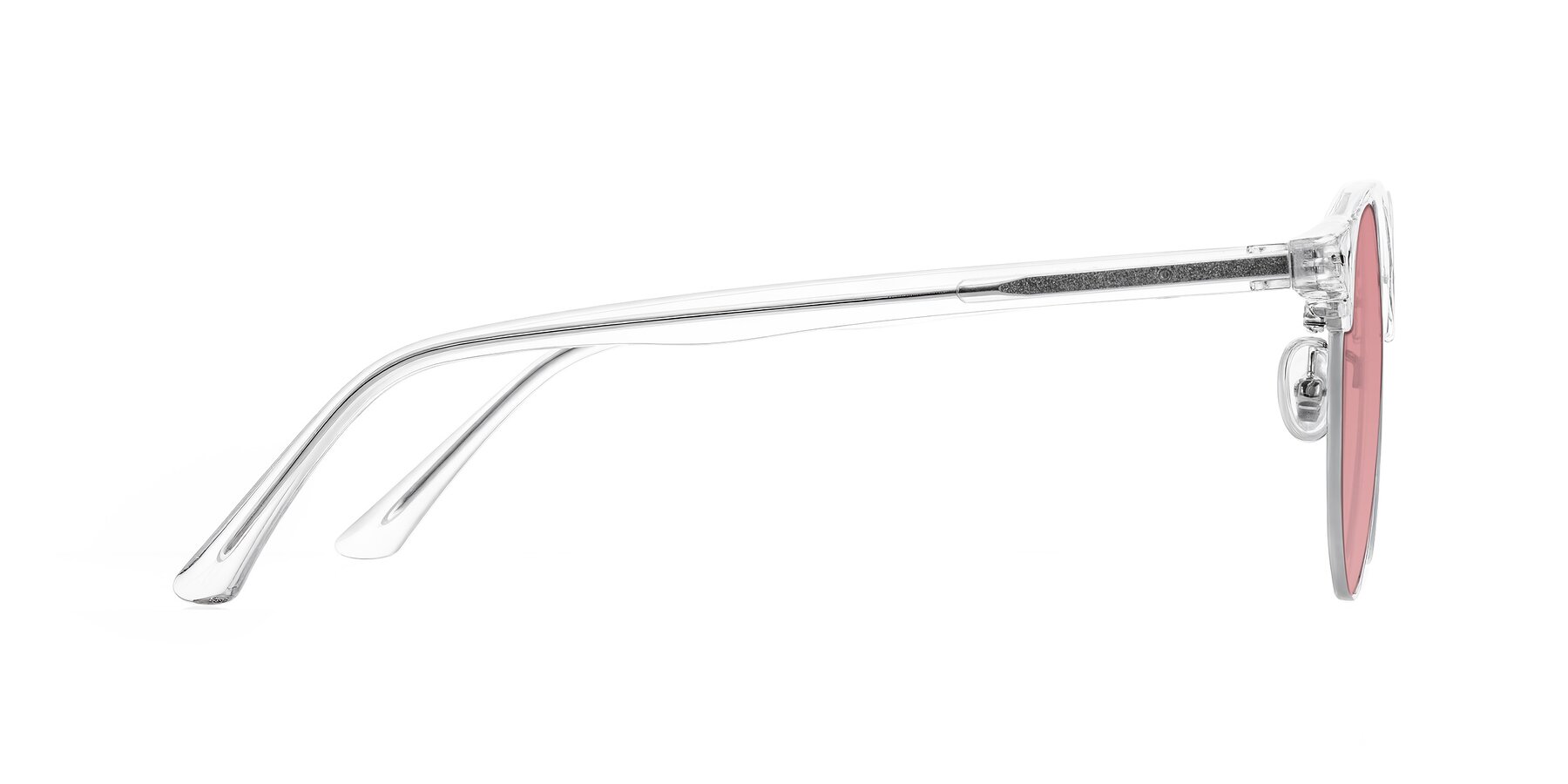 Side of Karnes in Clear/Silver with Medium Garnet Tinted Lenses